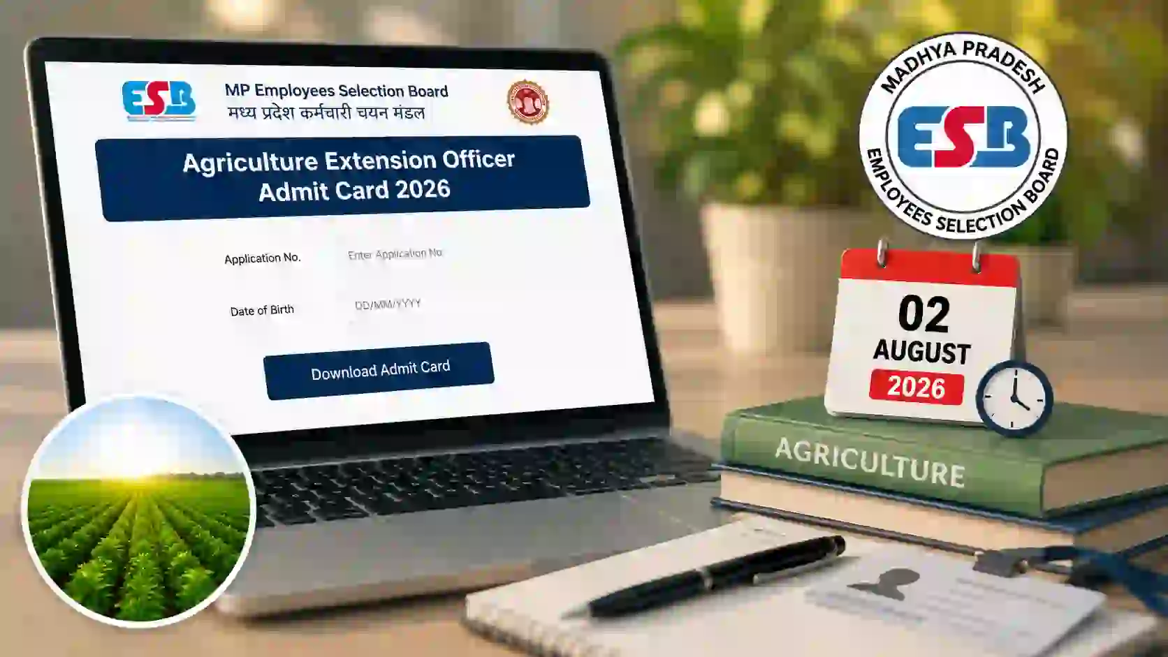 MP ESB Agriculture Extension Officer Admit Card 2026, Agriculture Extension Officer Exam Date 2026, Shift Timing